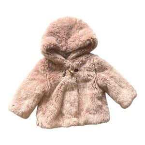 Zara baby faux fur hooded pink coat 6-9 months.